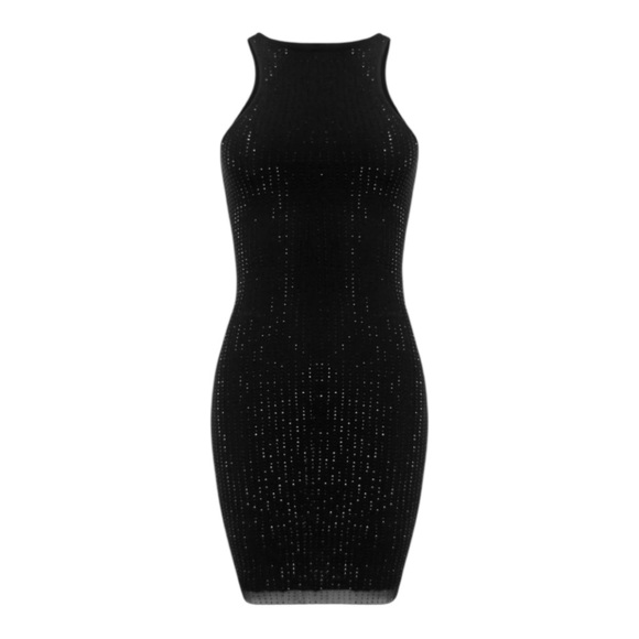 OW Collection Rhinestone LBD Black Caviar Mini Dress XS - Picture 1 of 11